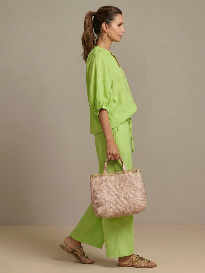 Women’s Two-Piece Zip Front Blouson Top and Wide Leg Trousers Set 7