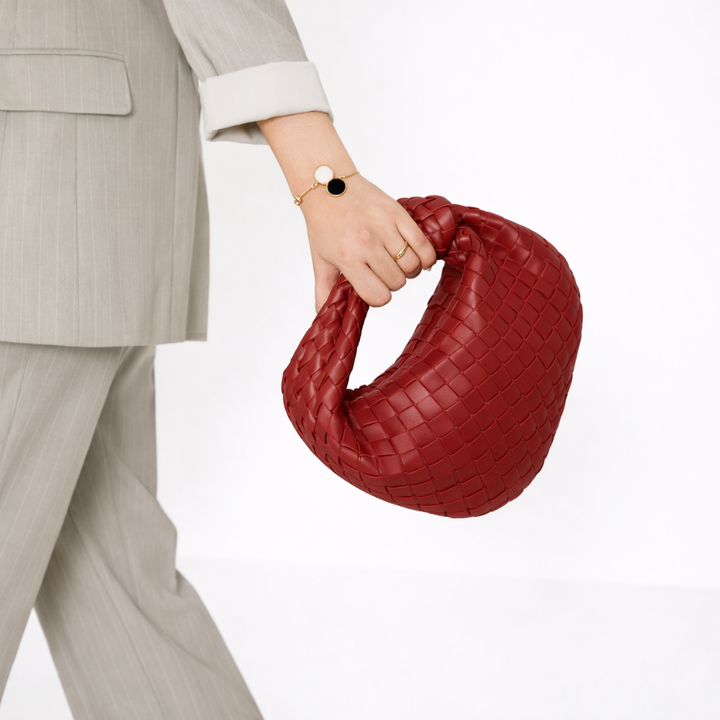 Women’s Vegan Leather Tote Bag with Woven Knot Handle Design 0