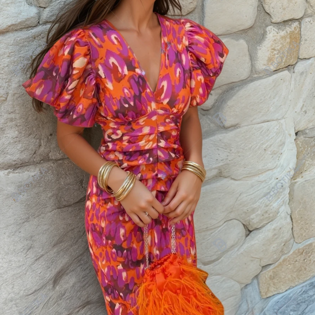 Women’s Vibrant Fiesta Dress Elegant Flattering Summer Style 0