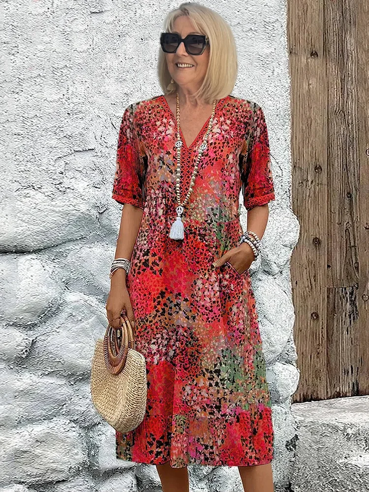 Women’s Vibrant Midi Dress Flowy Design with Pockets 0