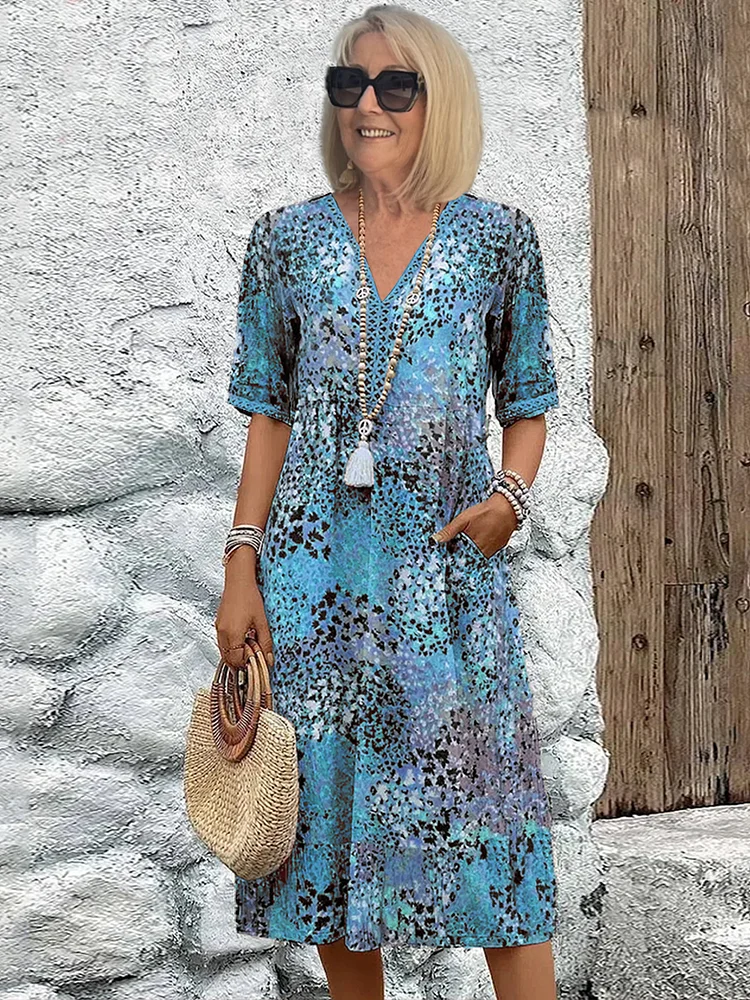 Women’s Vibrant Midi Dress Flowy Design with Pockets 1