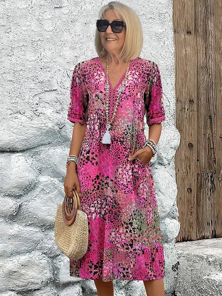 Women’s Vibrant Midi Dress Flowy Design with Pockets 2