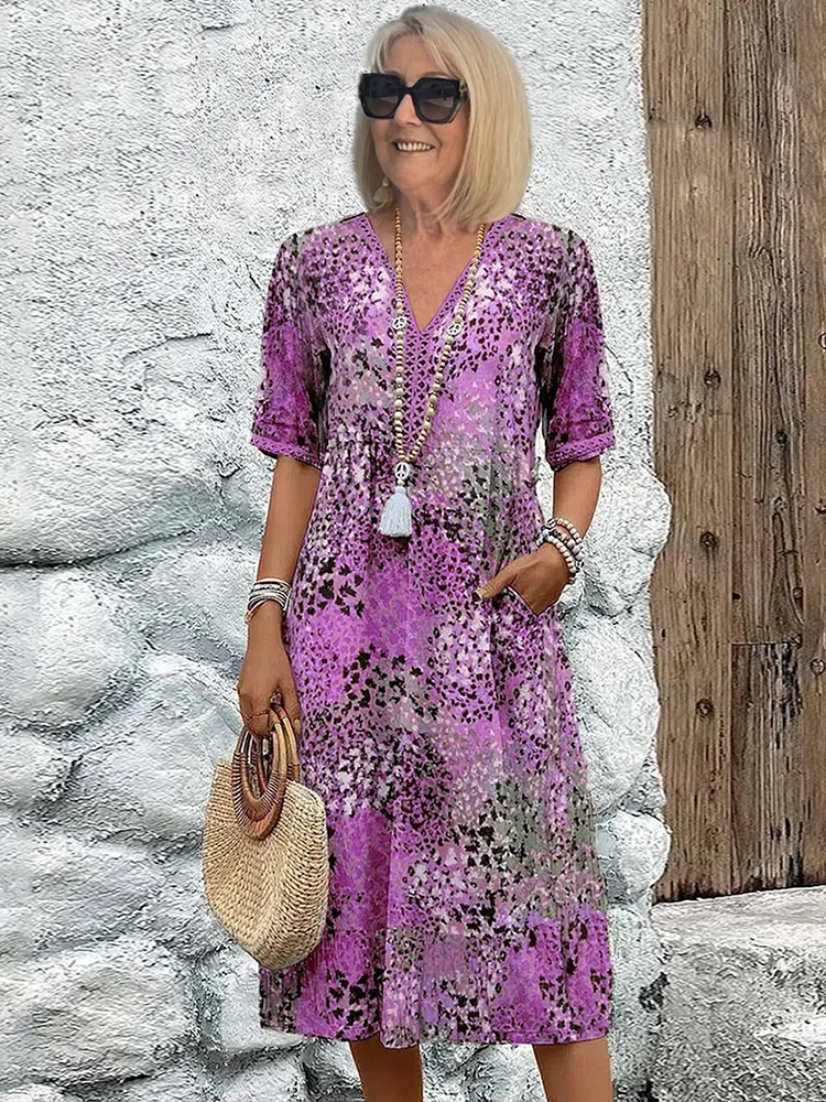 Women’s Vibrant Midi Dress Flowy Design with Pockets 3