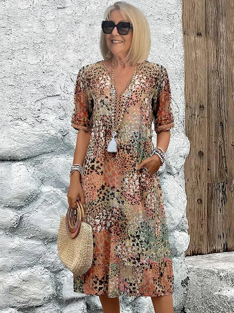 Women’s Vibrant Midi Dress Flowy Design with Pockets 4