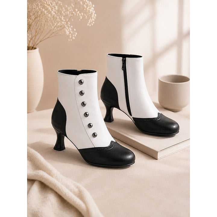 Women’s Vintage Ankle Boots Button Detail and Two-Tone Finish 0