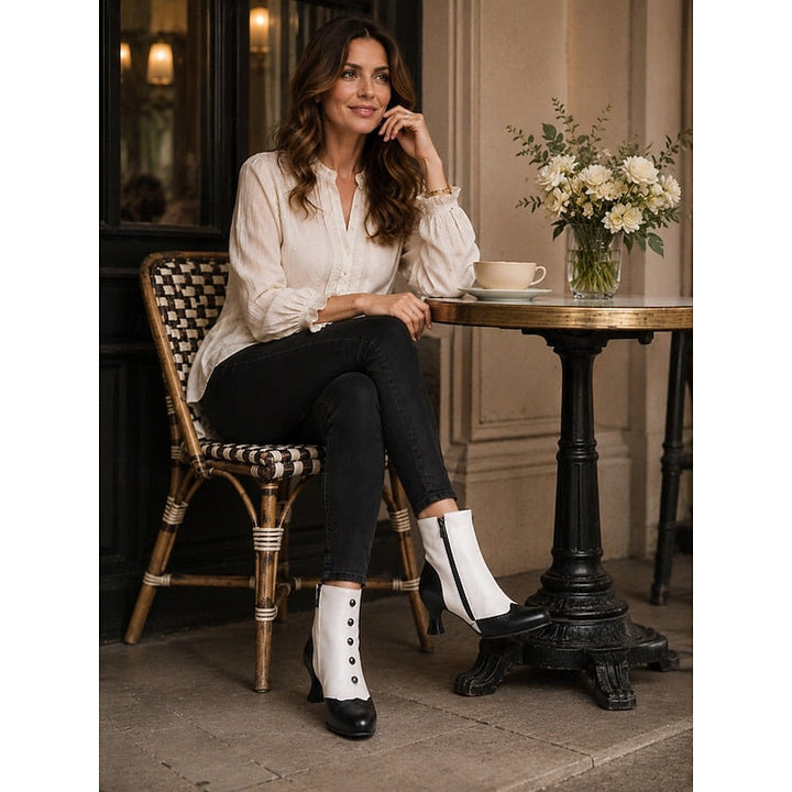 Women’s Vintage Ankle Boots Button Detail and Two-Tone Finish 4