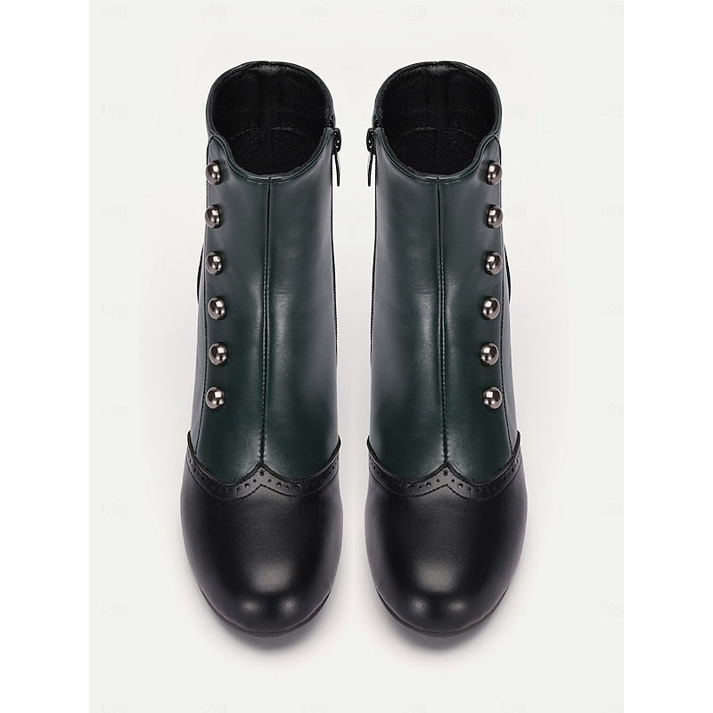 Women’s Vintage Ankle Boots Button Detail and Two-Tone Finish 7