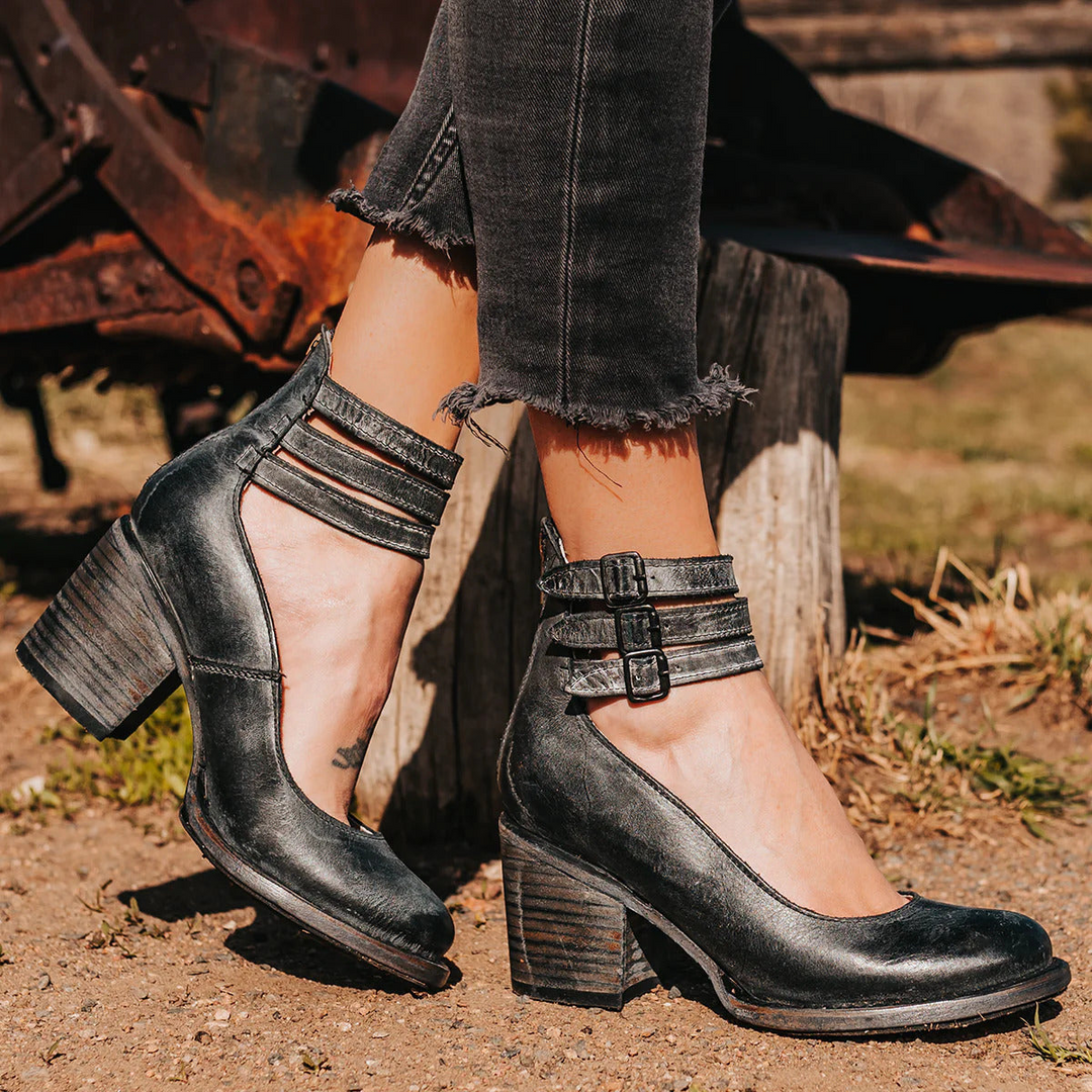 Women’s Vintage Ankle Strap Heels Elegant Black Design 2