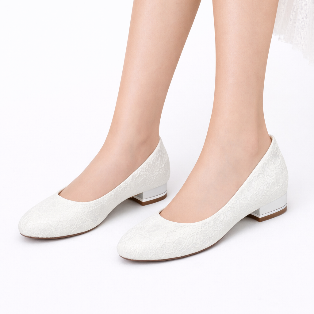 Women’s White Lace Bridal Flats Comfortable Round Toe Design 0