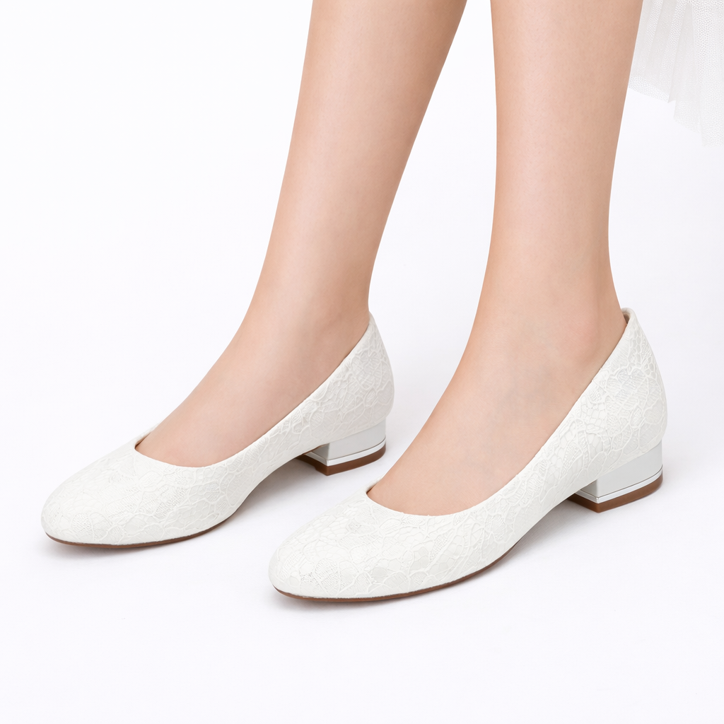 Women’s White Lace Bridal Flats Comfortable Round Toe Design 10