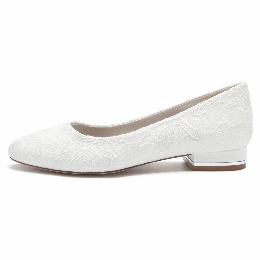 Women’s White Lace Bridal Flats Comfortable Round Toe Design 2