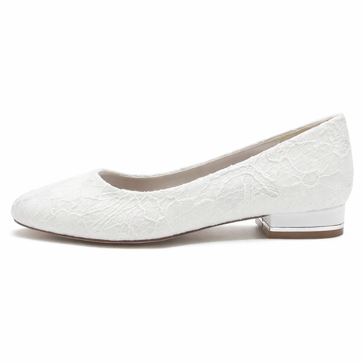 Women’s White Lace Bridal Flats Comfortable Round Toe Design 2