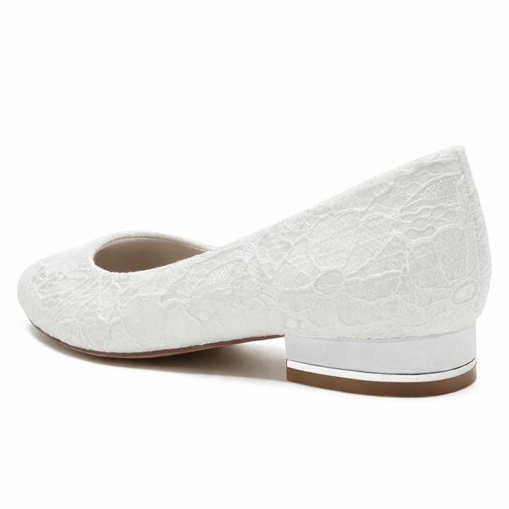 Women’s White Lace Bridal Flats Comfortable Round Toe Design 3