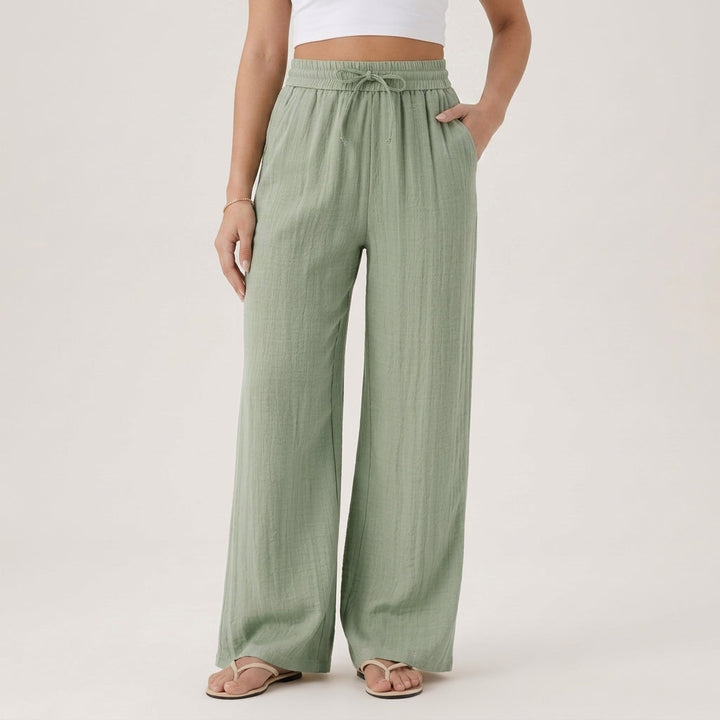 Women’s Wide-Leg Linen Pants Lightweight Breathable Comfort 0