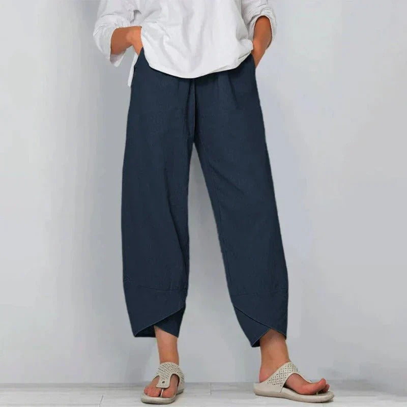 Women’s Wide Leg Cropped Pants Relaxed Fit Navy Style 1