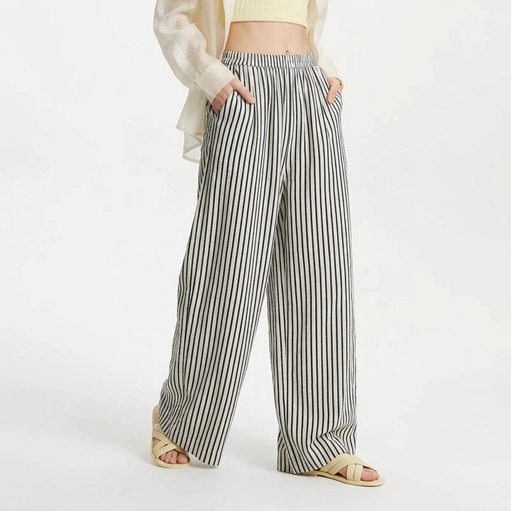 Women’s Wide Leg Linen Trousers Striped Design for Summer 0