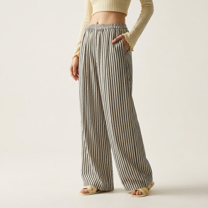 Women’s Wide Leg Linen Trousers Striped Design for Summer 1