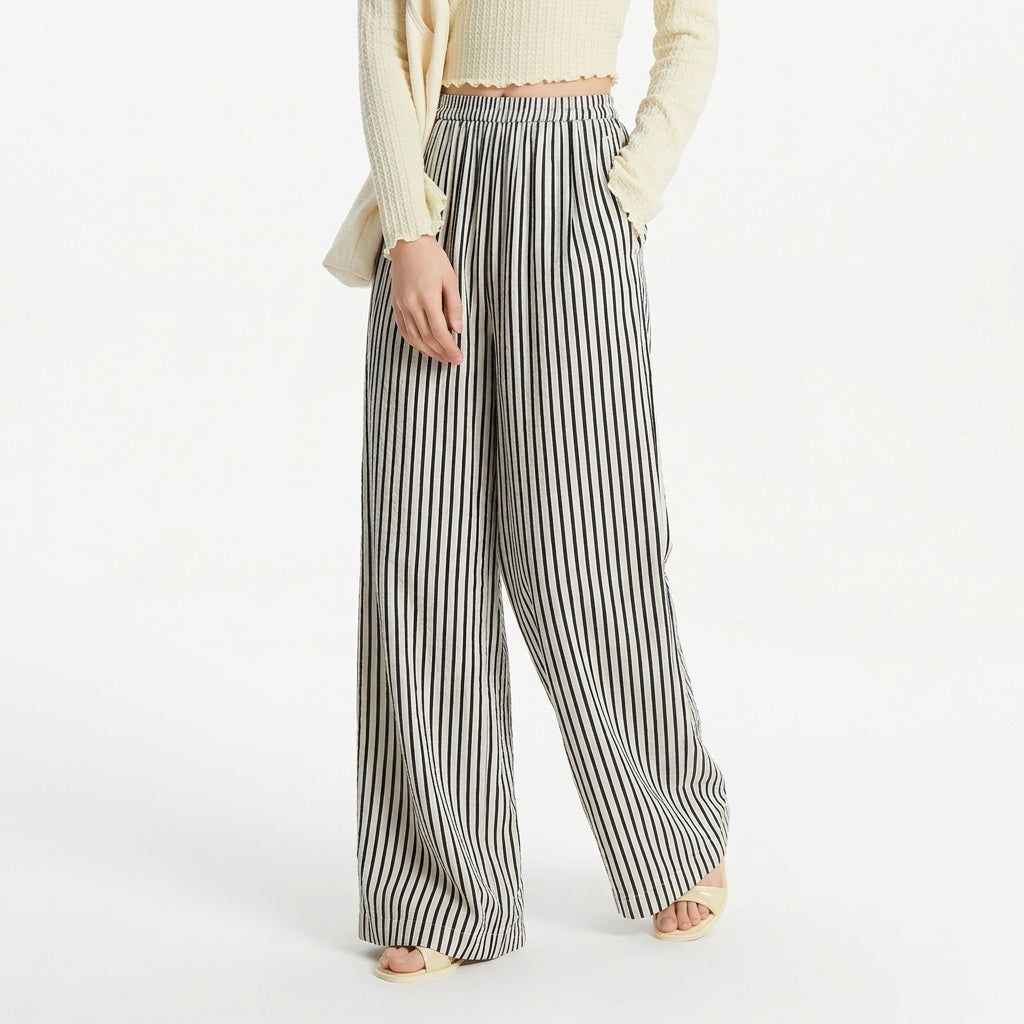 Women’s Wide Leg Linen Trousers Striped Design for Summer 2