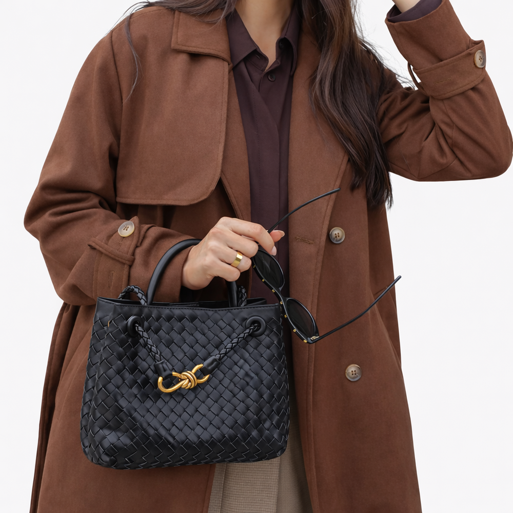 Women’s Woven Tote Bag Soft Vegan Leather Shoulder Style 1