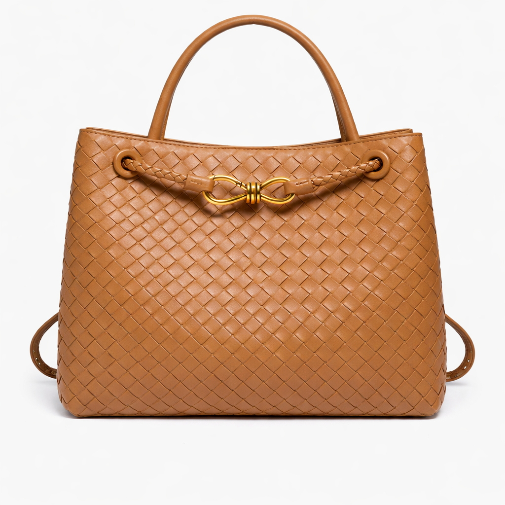 Women’s Woven Tote Bag Soft Vegan Leather Shoulder Style 10