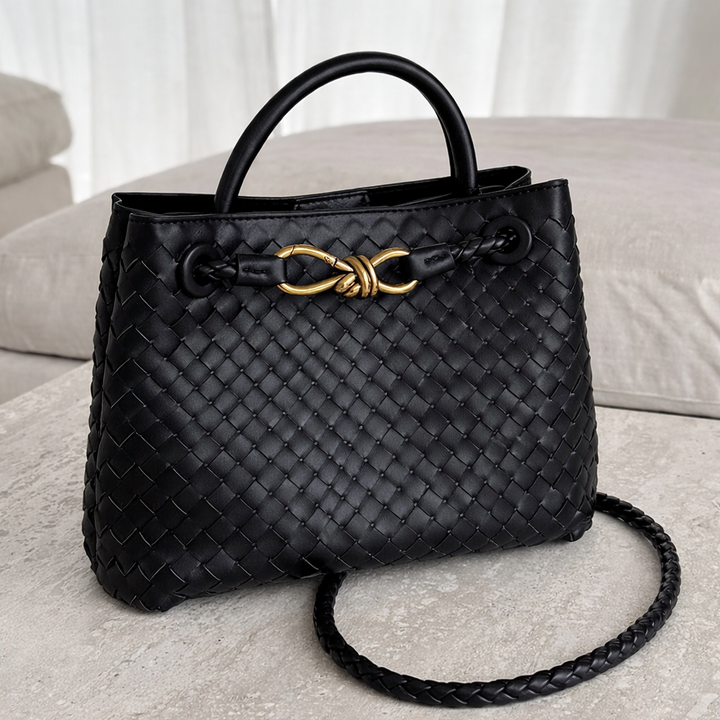 Women’s Woven Tote Bag Soft Vegan Leather Shoulder Style 2