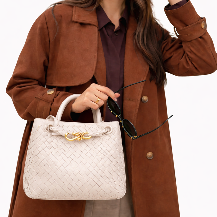 Women’s Woven Tote Bag Soft Vegan Leather Shoulder Style 4