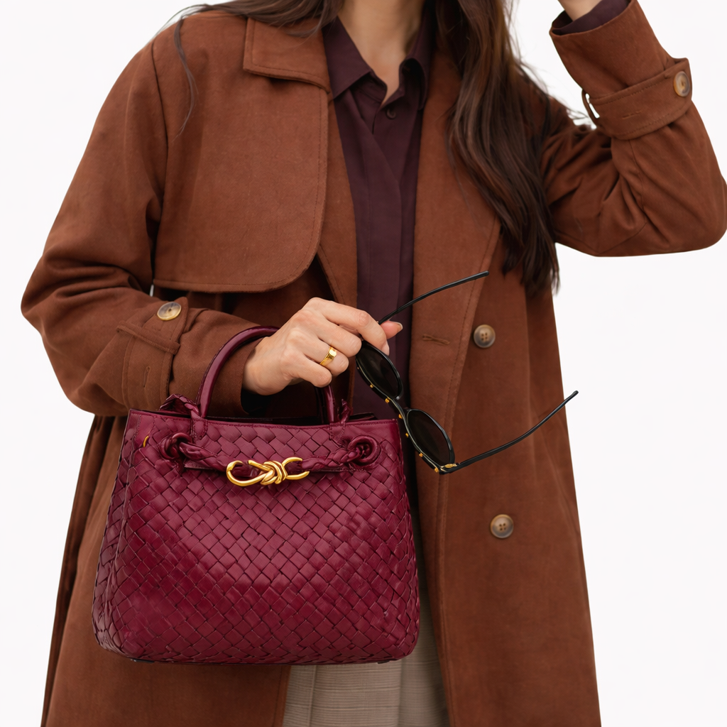 Women’s Woven Tote Bag Soft Vegan Leather Shoulder Style 6