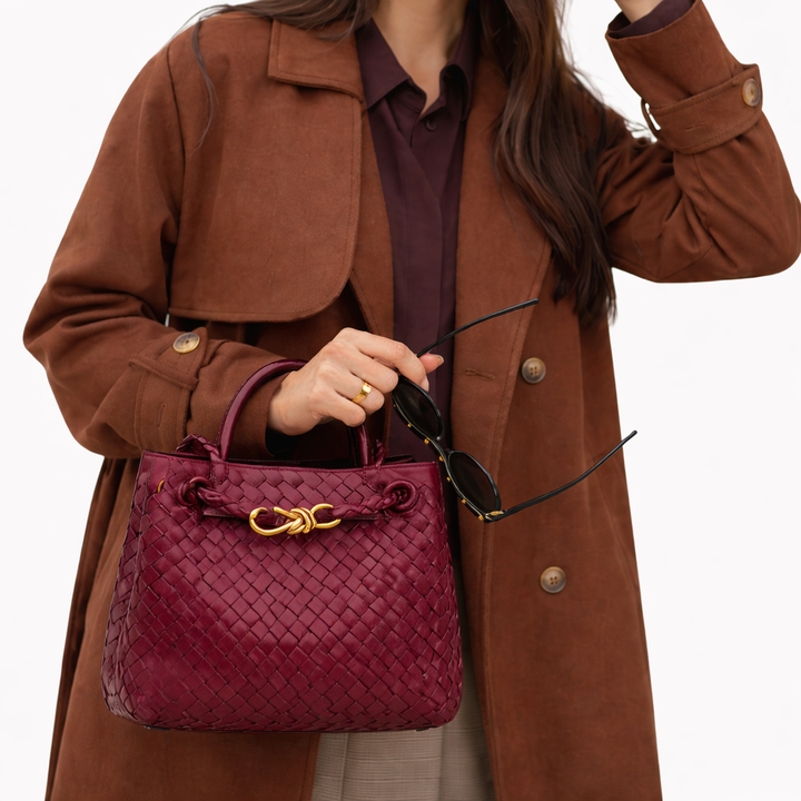 Women’s Woven Tote Bag Soft Vegan Leather Shoulder Style 6
