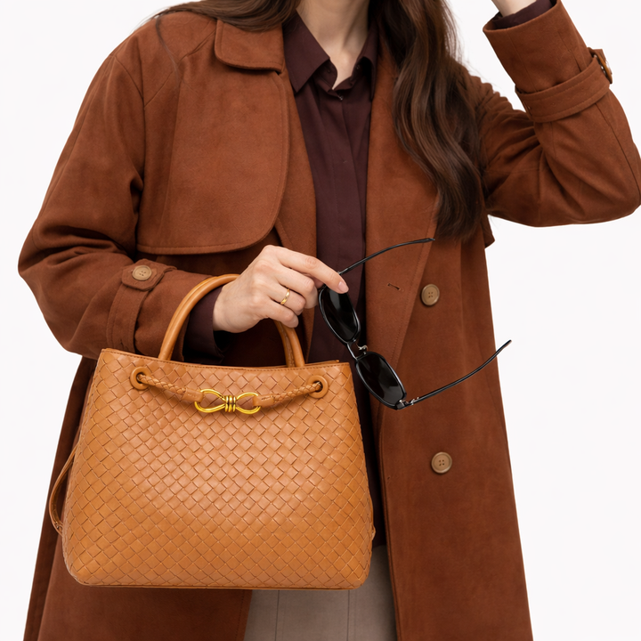 Women’s Woven Tote Bag Soft Vegan Leather Shoulder Style 8