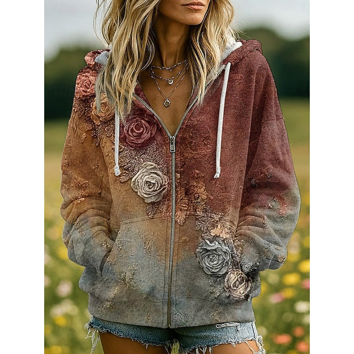 Women’s Zip-Up Hoodie Nature-Inspired Gradient Design 1