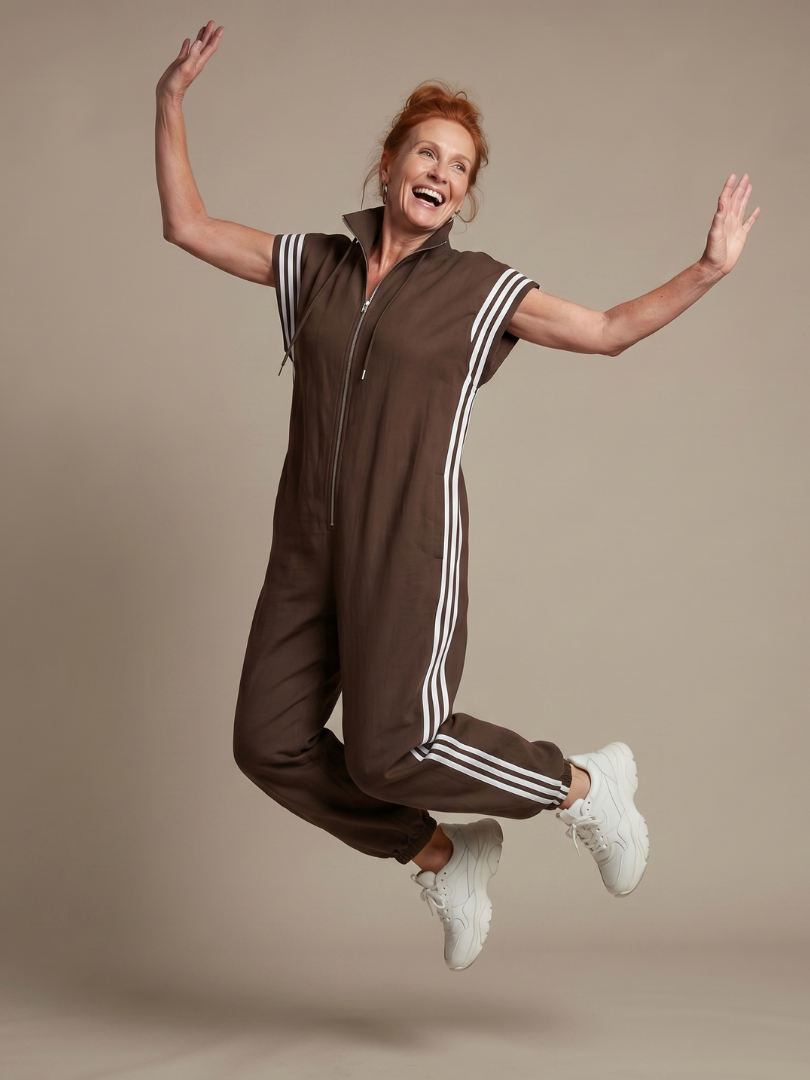 Women’s Zip Front Jumpsuit with Stripe Panel Detail 11