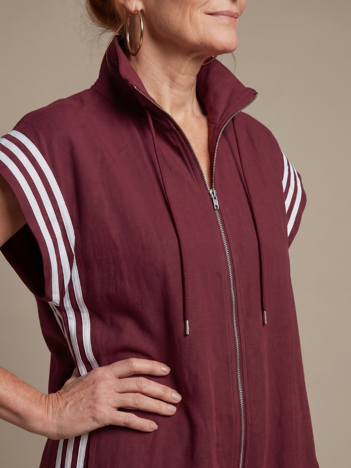 Women’s Zip Front Jumpsuit with Stripe Panel Detail 2