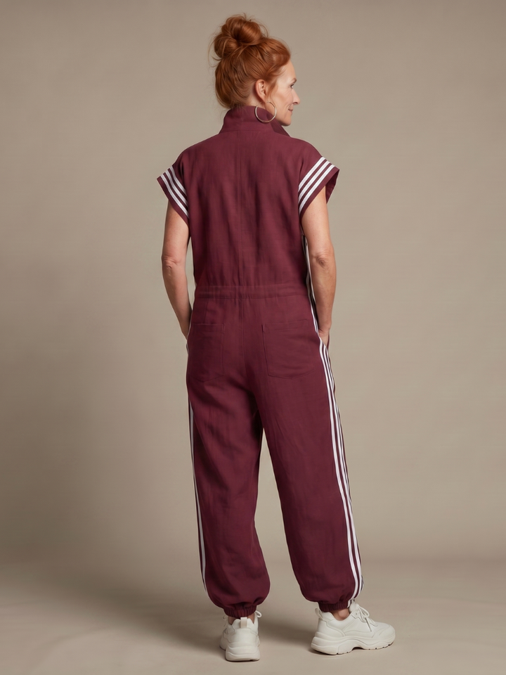 Women’s Zip Front Jumpsuit with Stripe Panel Detail 3