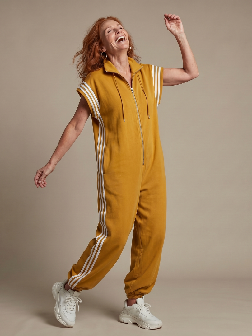 Women’s Zip Front Jumpsuit with Stripe Panel Detail 5
