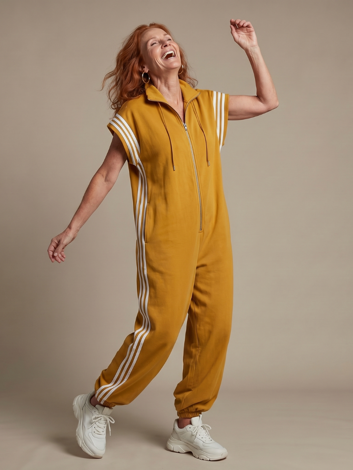 Women’s Zip Front Jumpsuit with Stripe Panel Detail 5