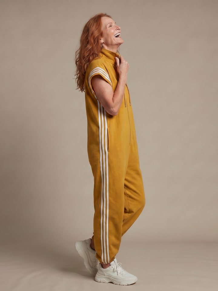 Women’s Zip Front Jumpsuit with Stripe Panel Detail 6